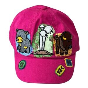 Yellowstone National Park Stretch Strapback Pink One Size Embroidered Animals